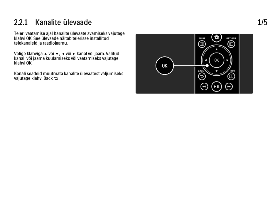 2 menüüd, 1 kanalite ülevaade, 1 kanalite ülevaade 1/5 | Philips 40PFL9704H User Manual | Page 77 / 265