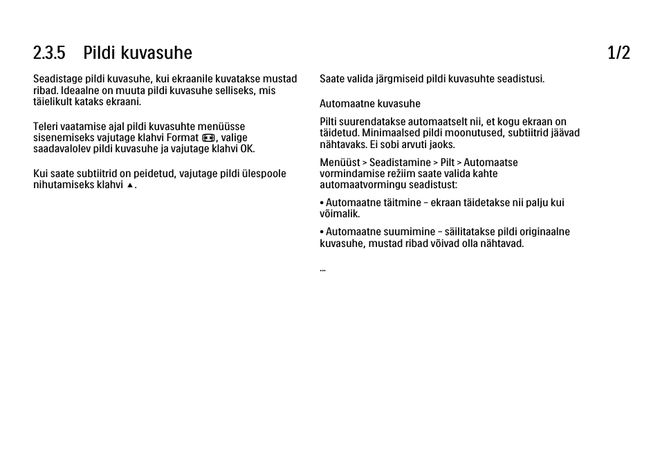 5 pildi kuvasuhe, 5 pildi kuvasuhe 1/2 | Philips 40PFL9704H User Manual | Page 92 / 265