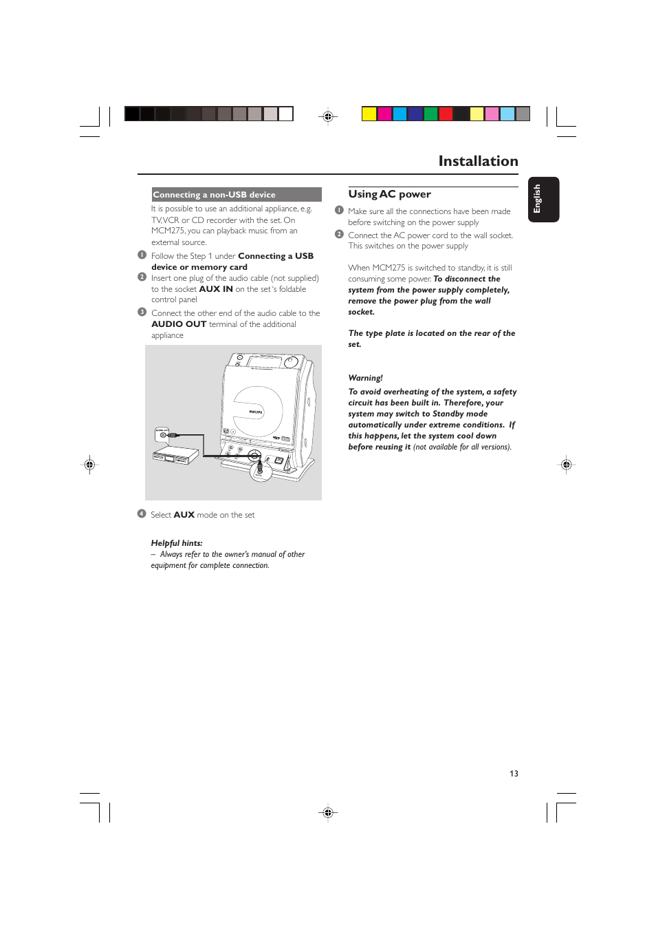 Installation | Philips MCM275 User Manual | Page 13 / 28