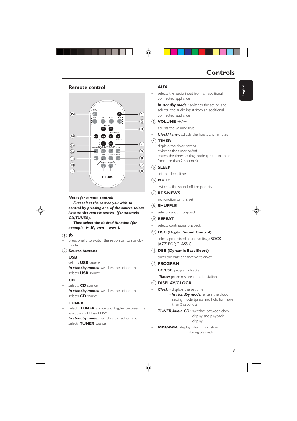 Controls | Philips MCM275 User Manual | Page 9 / 28