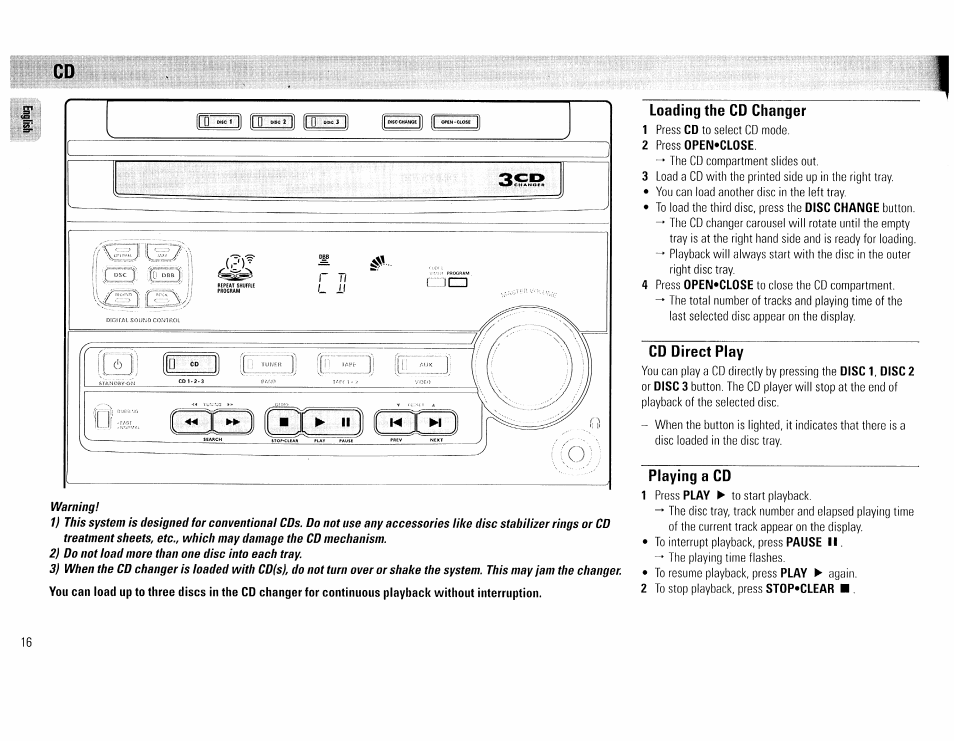 Cd direct play, Playing a cd, Cd -18 | Philips FW45C User Manual | Page 16 / 80