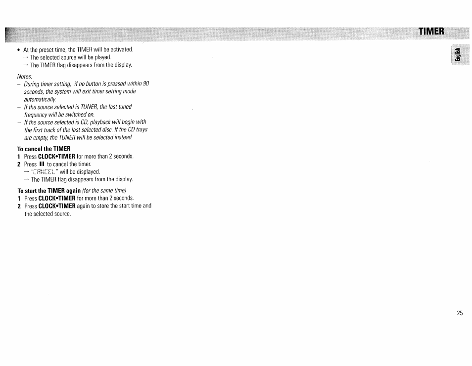 To cancel the timer, Timer | Philips FW45C User Manual | Page 25 / 80