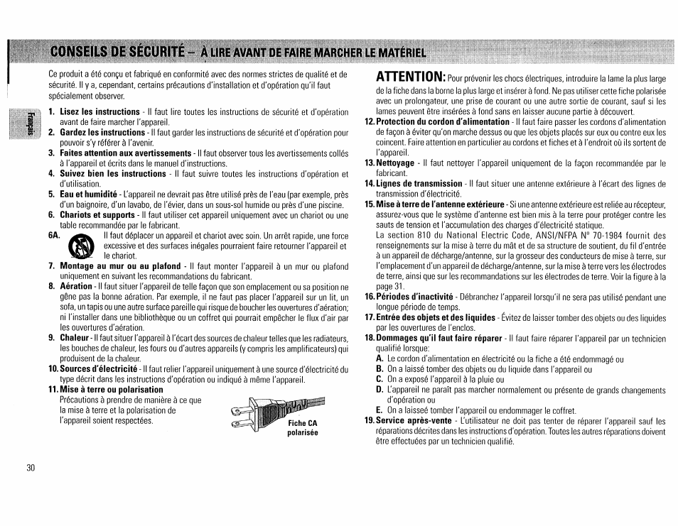 Cohseils de sécurité - a, Ahention, Lire avant | Matériel | Philips FW45C User Manual | Page 30 / 80