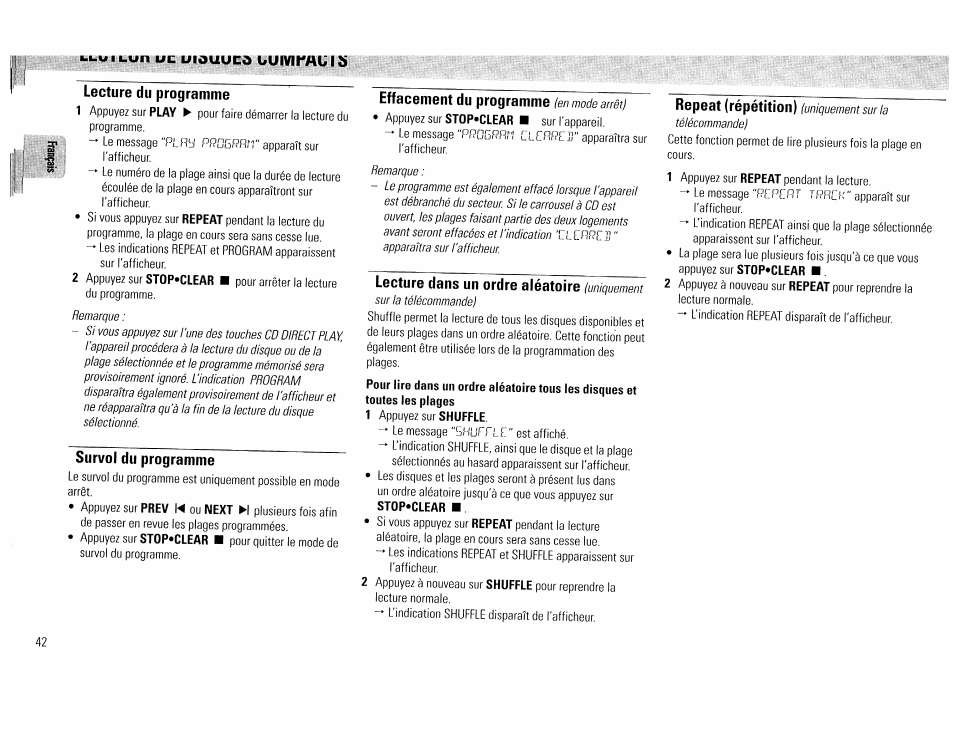 Lecture du programme, Survol du programme, Effacement du programme (en mode arrêt) | Philips FW45C User Manual | Page 42 / 80