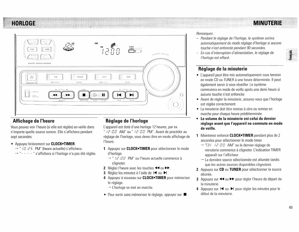 Horloge, Minuterie, Réglage de la minuterie | Horlege, Minuterie -50, Horloge minuterie | Philips FW45C User Manual | Page 49 / 80