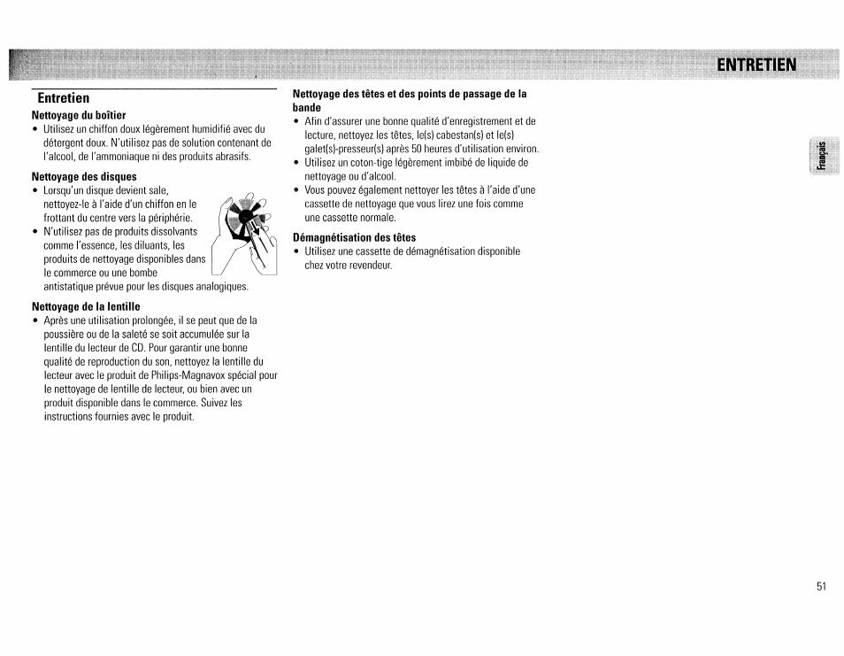 Entretien, Nettoyage des têtes et des points de passage de la | Philips FW45C User Manual | Page 51 / 80