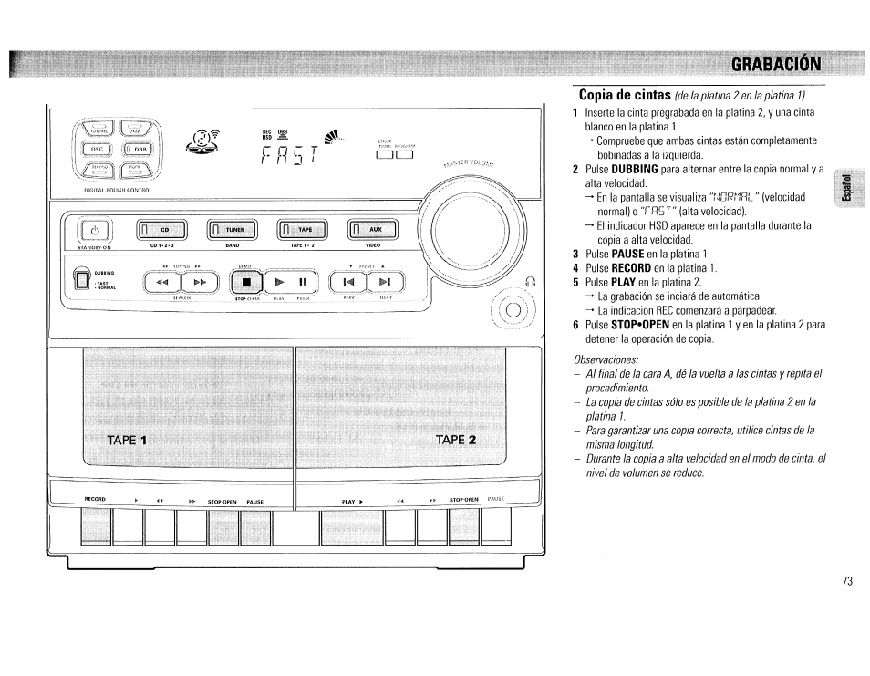 Grabacion, Rgrabacion | Philips FW45C User Manual | Page 73 / 80