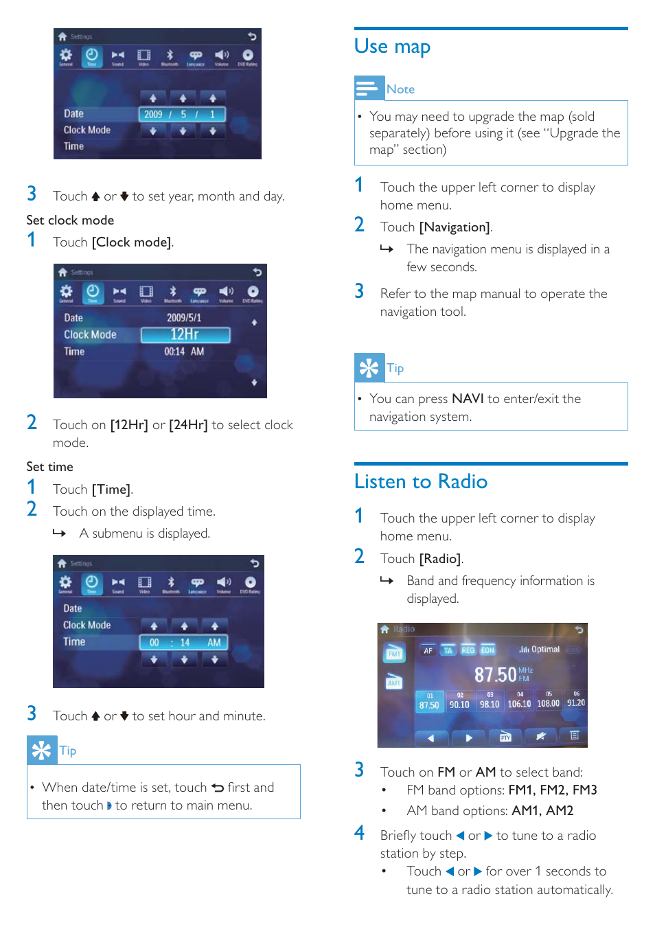 Use map, Listen to radio 1 | Philips CID2680/00 User Manual | Page 9 / 12