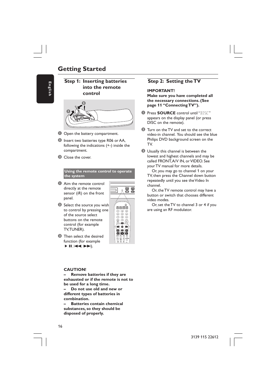 Getting started, Step 2: setting the tv | Philips LX3600D/25 User Manual | Page 16 / 41