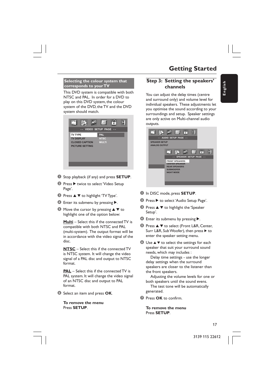 Getting started, Step 3: setting the speakers’ channels | Philips LX3600D/25 User Manual | Page 17 / 41