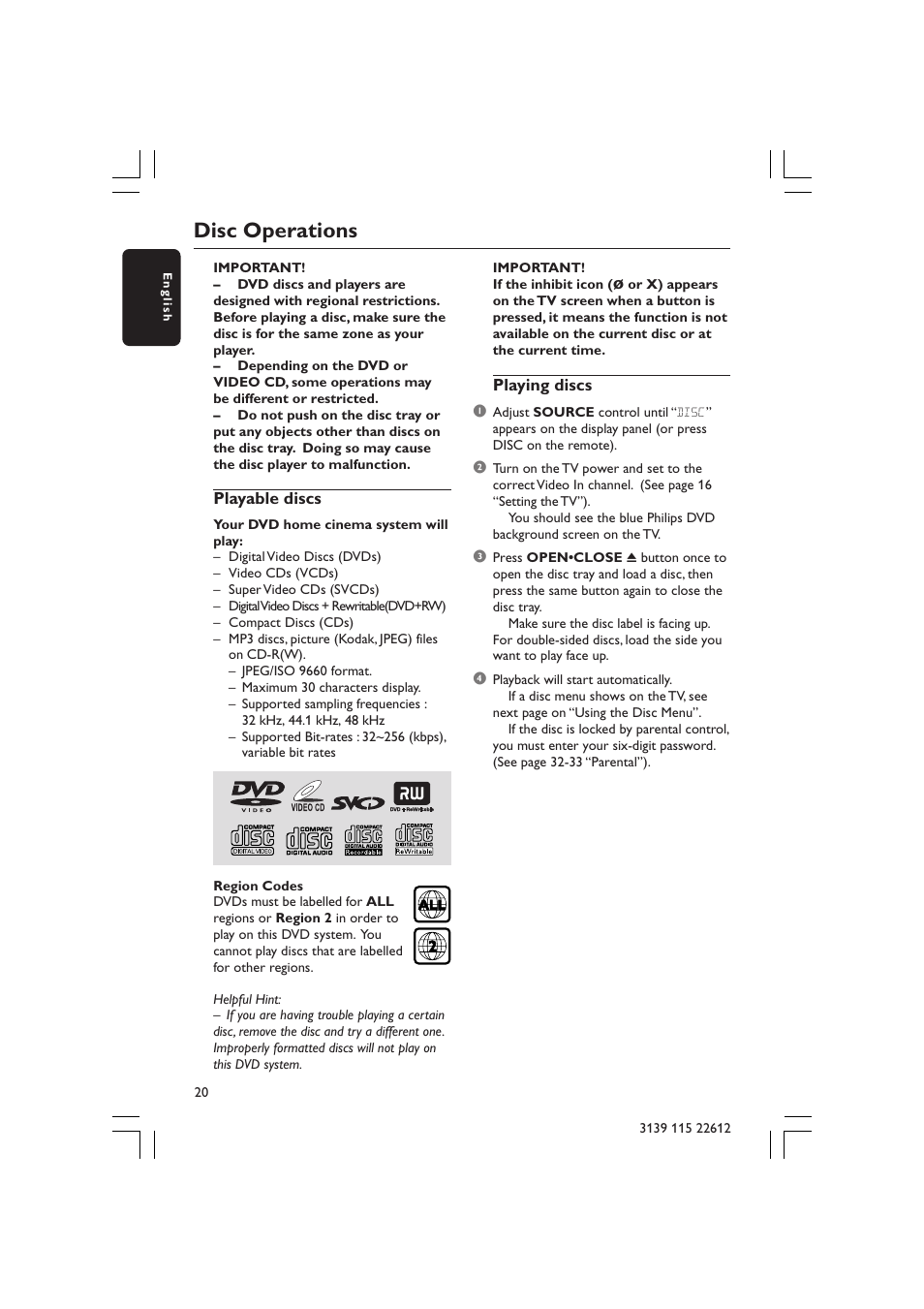 Disc operations | Philips LX3600D/25 User Manual | Page 20 / 41