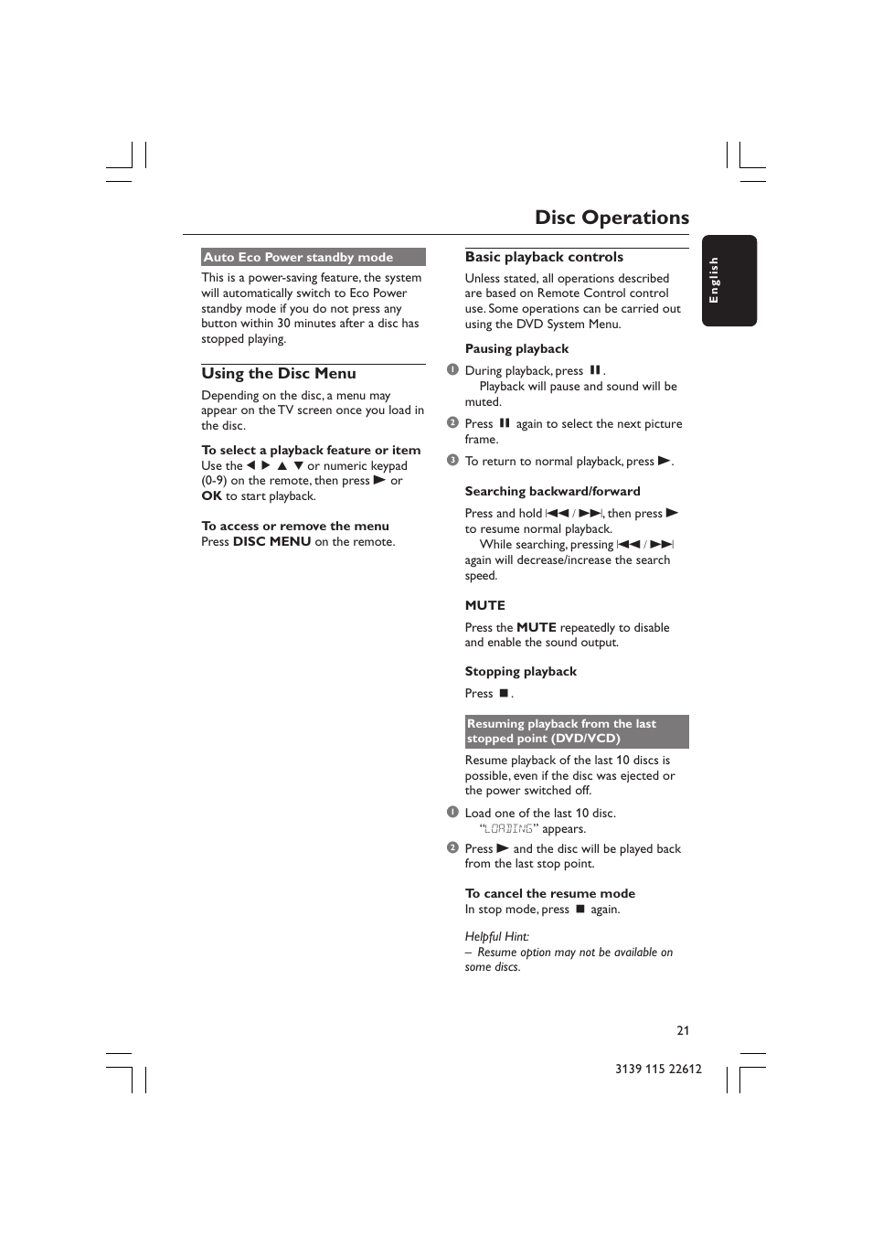 Disc operations | Philips LX3600D/25 User Manual | Page 21 / 41