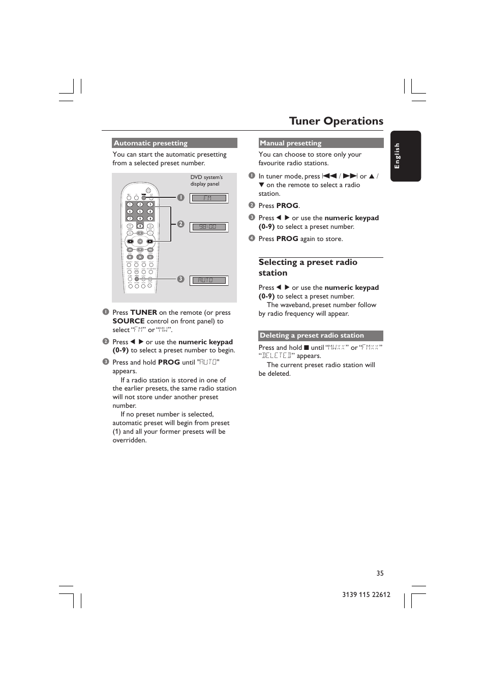 Tuner operations | Philips LX3600D/25 User Manual | Page 35 / 41