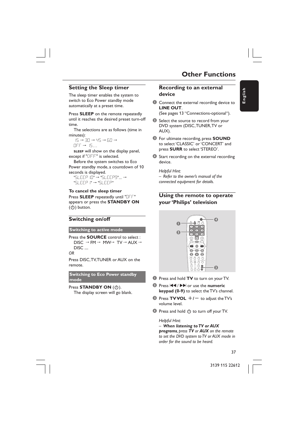 Other functions | Philips LX3600D/25 User Manual | Page 37 / 41