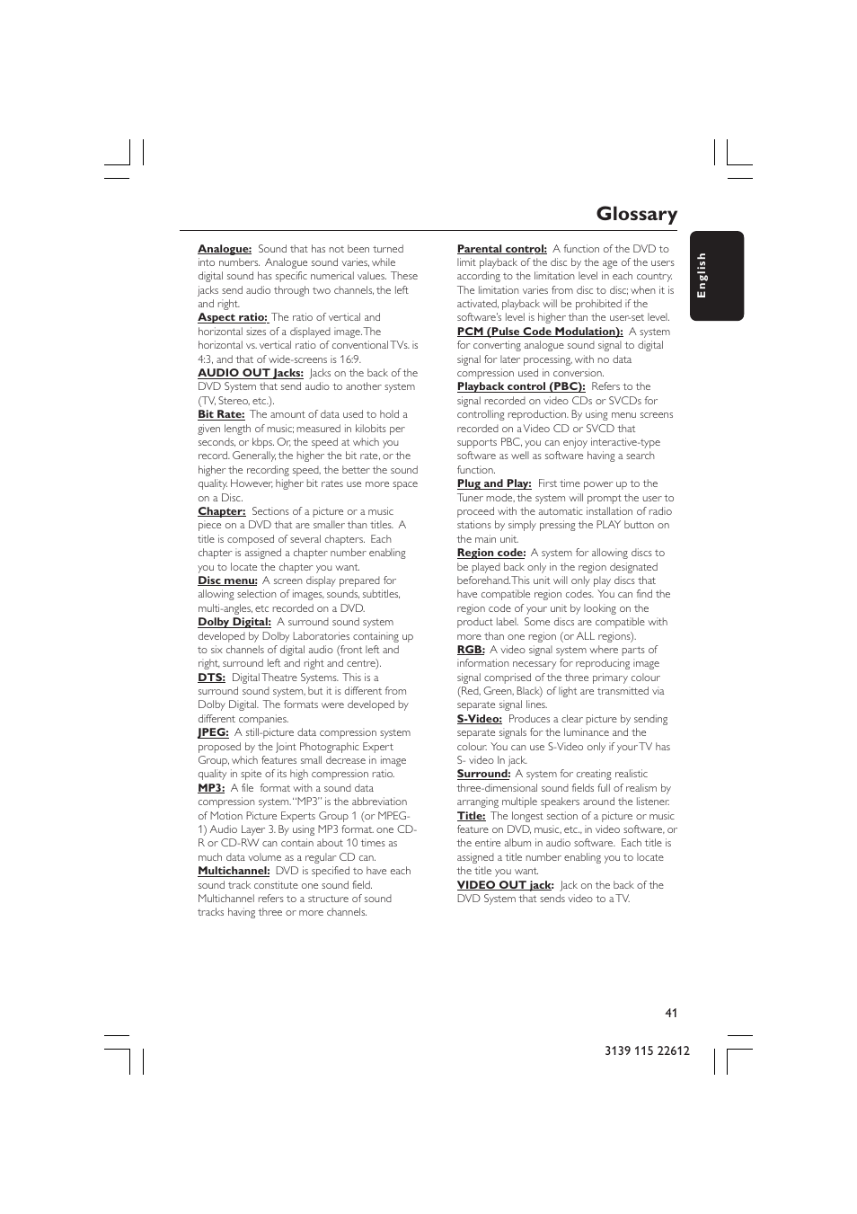 Glossary | Philips LX3600D/25 User Manual | Page 41 / 41