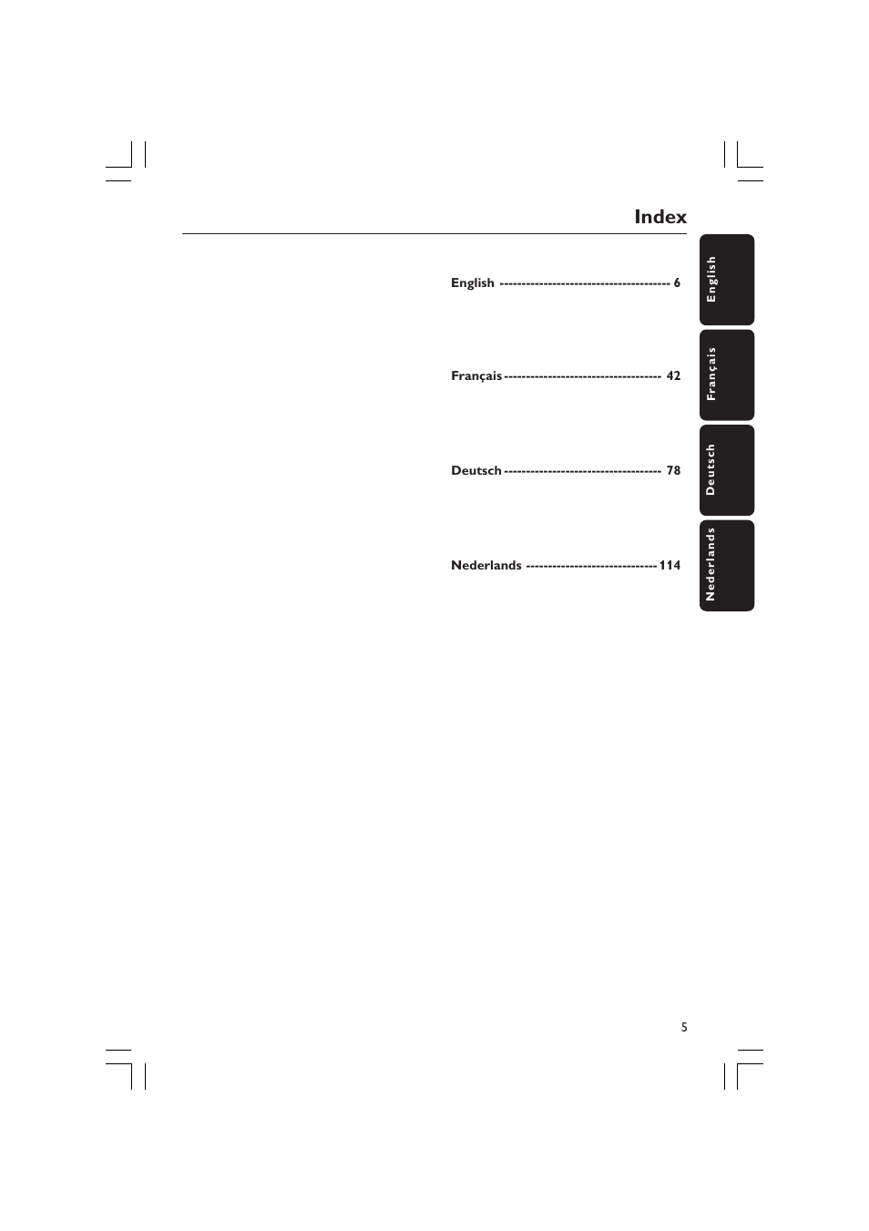 Index | Philips LX3600D/25 User Manual | Page 5 / 41