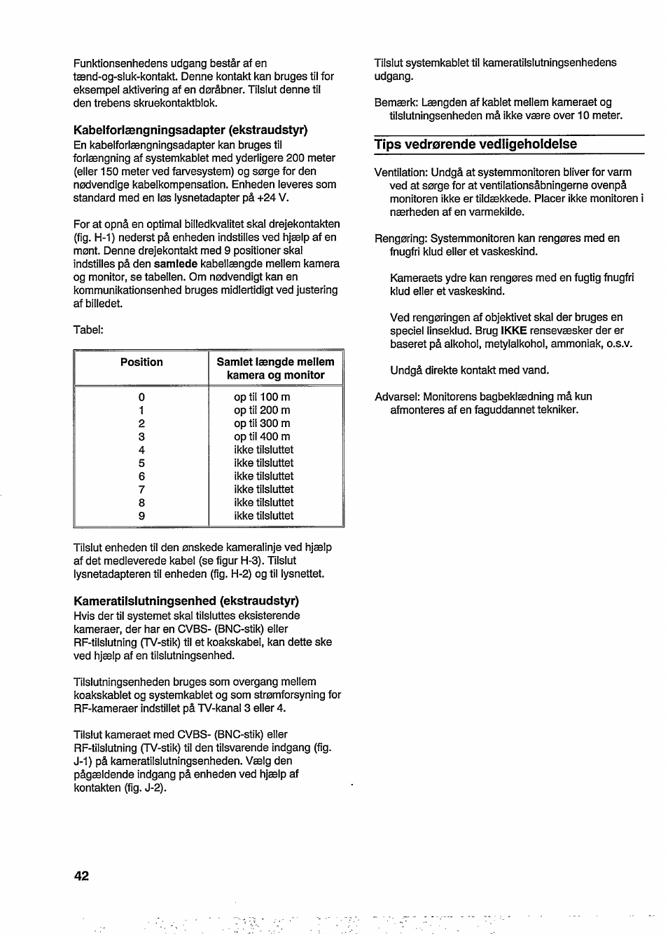 Kabelforlaengningsadapter (ekstraudstyr), Tips vedrorende vedligeholdelse, Kameratilslutningsenhed (ekstraudstyr) | Philips VSS2285/00T User Manual | Page 9 / 20