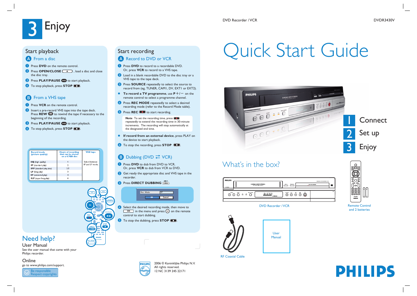 Philips DVDR3430V/05B User Manual | 2 pages