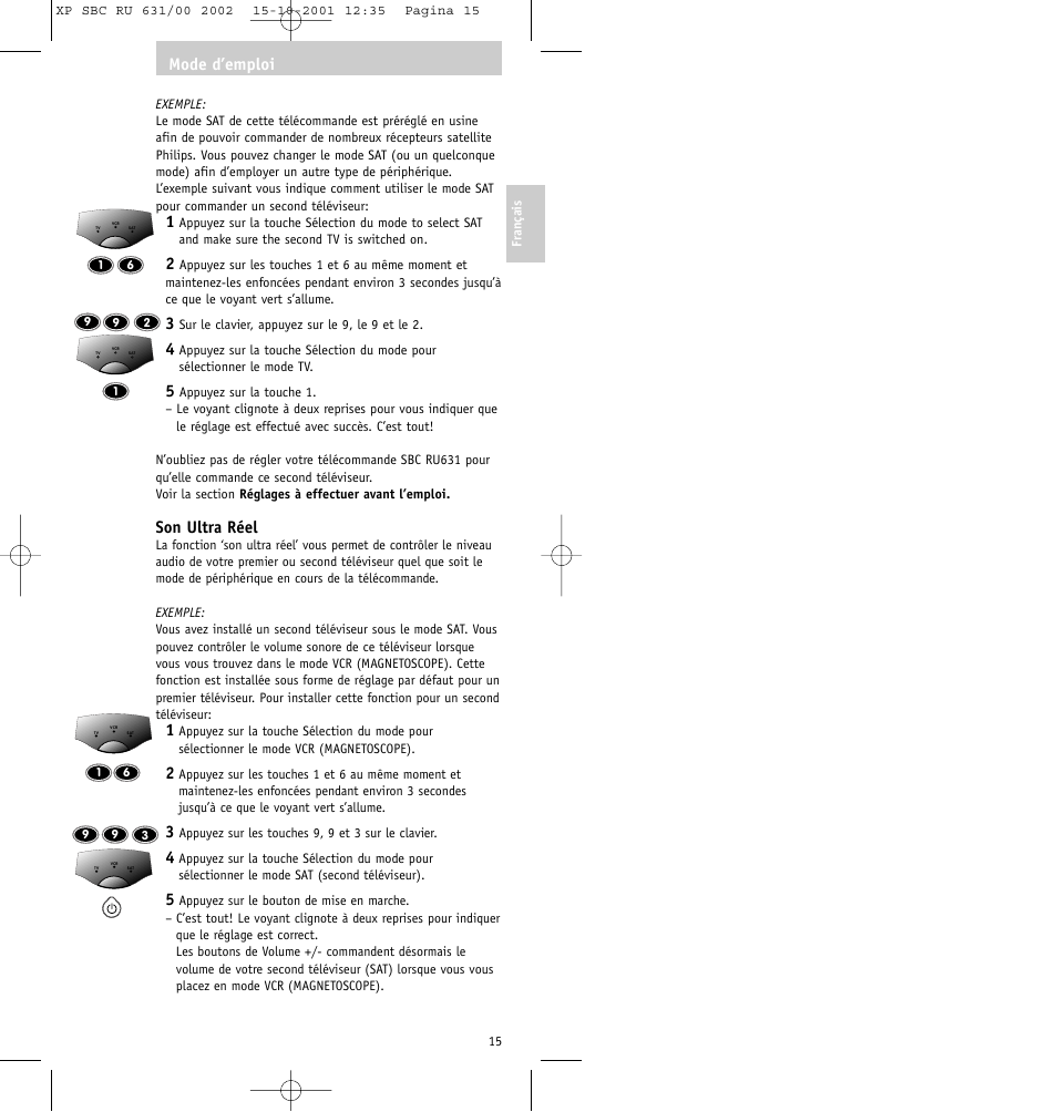 Son ultra réel, Mode d’emploi | Philips RU631/00 User Manual | Page 15 / 80