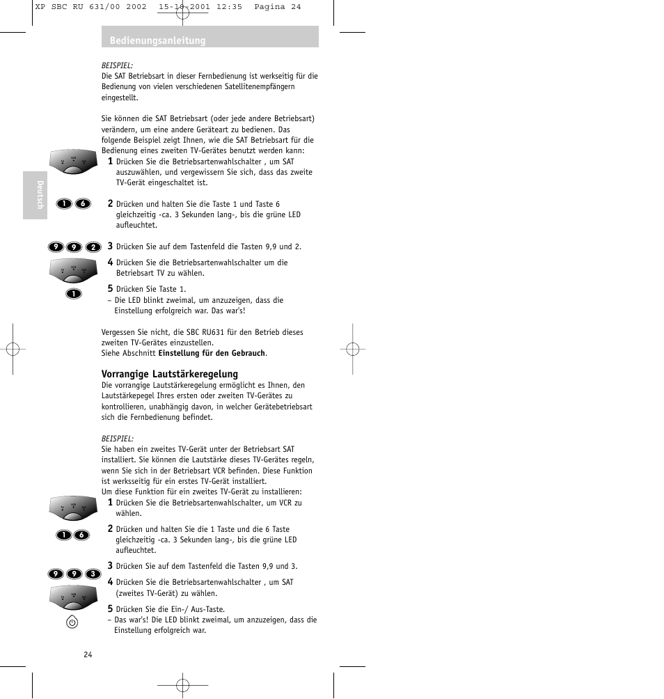 Vorrangige lautstärkeregelung, Bedienungsanleitung | Philips RU631/00 User Manual | Page 24 / 80