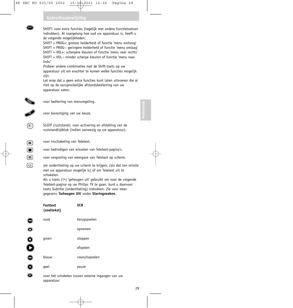 Gebruiksaanwijzing | Philips RU631/00 User Manual | Page 29 / 80