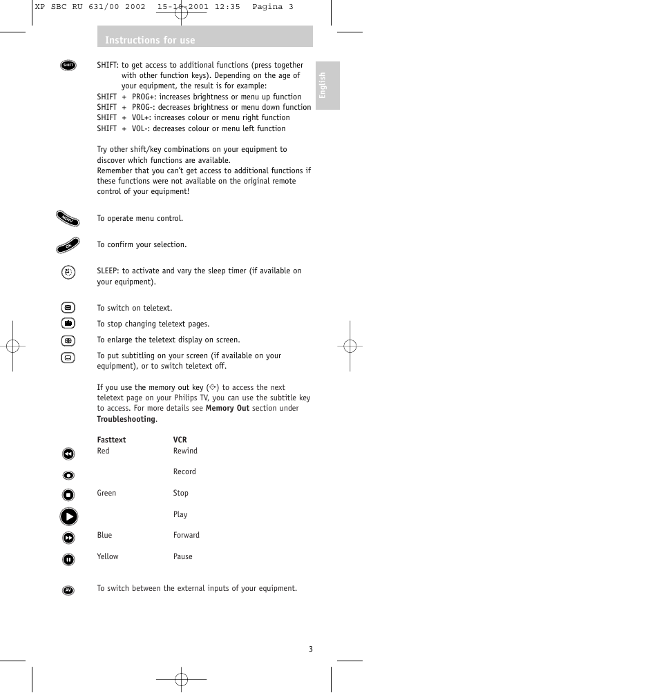 Instructions for use | Philips RU631/00 User Manual | Page 3 / 80