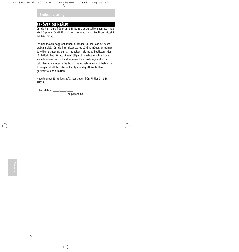 Philips RU631/00 User Manual | Page 52 / 80