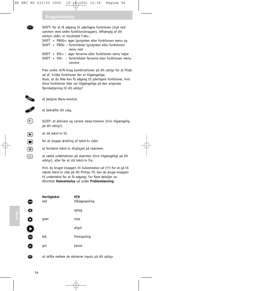 Brugsanvisning | Philips RU631/00 User Manual | Page 54 / 80