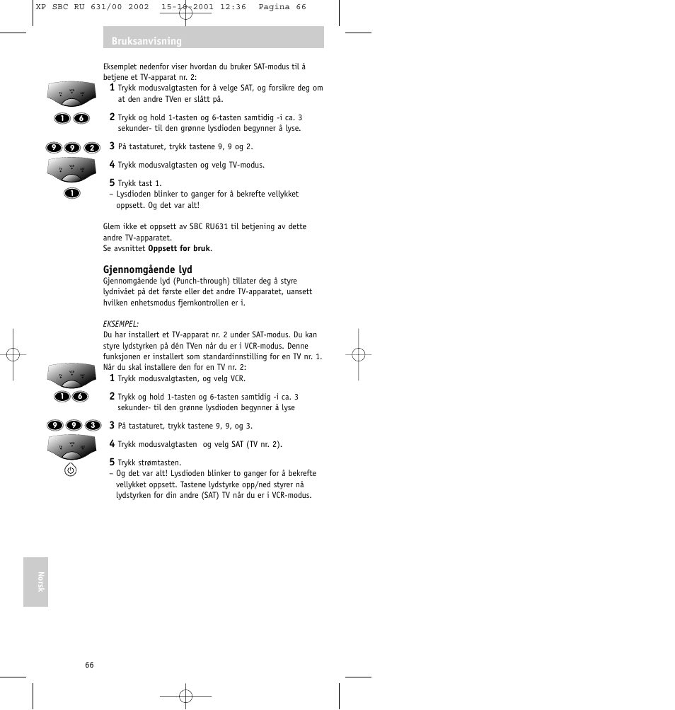 Gjennomgående lyd, Bruksanvisning | Philips RU631/00 User Manual | Page 66 / 80