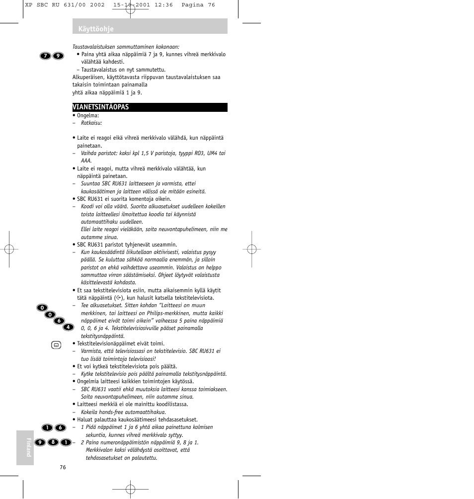Philips RU631/00 User Manual | Page 76 / 80