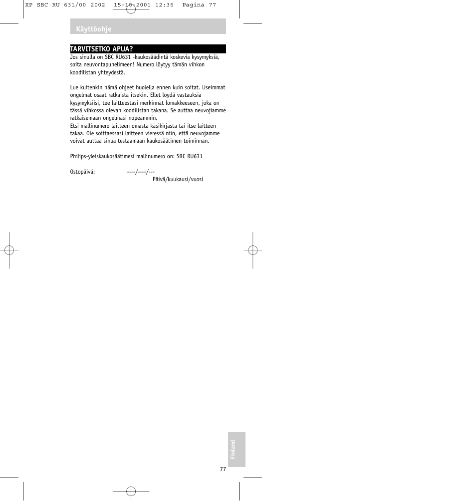 Philips RU631/00 User Manual | Page 77 / 80