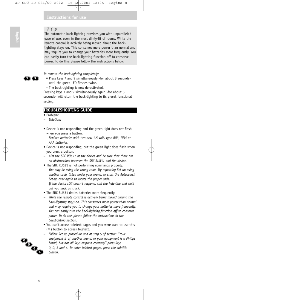 Philips RU631/00 User Manual | Page 8 / 80