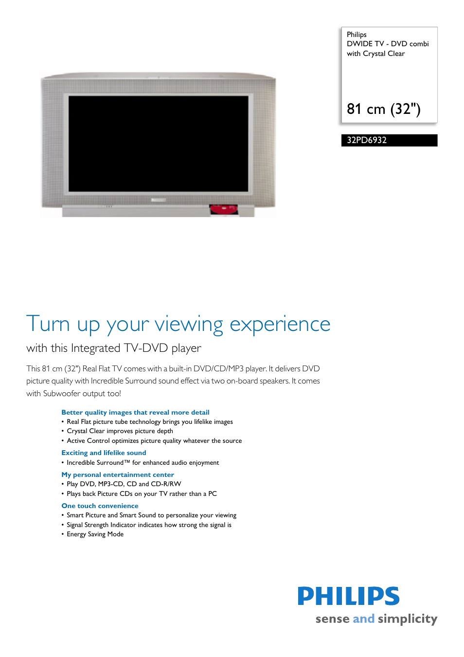 Philips 32PD6932 User Manual | 3 pages