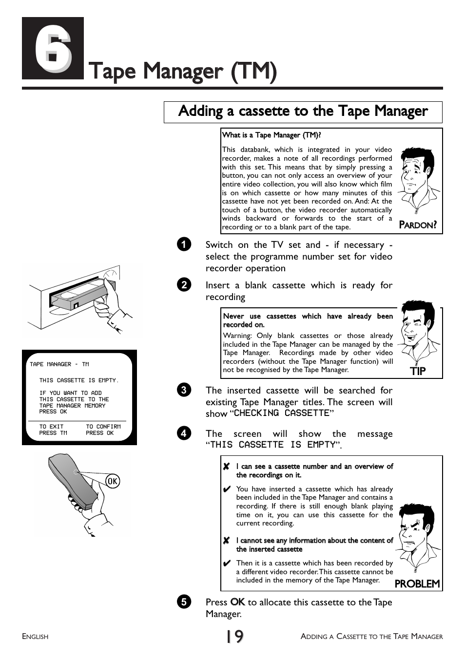 Tape, Manager (tm), Ttaappee m maannaaggeerr ((ttm m)) | Philips VR 766/07 User Manual | Page 19 / 64