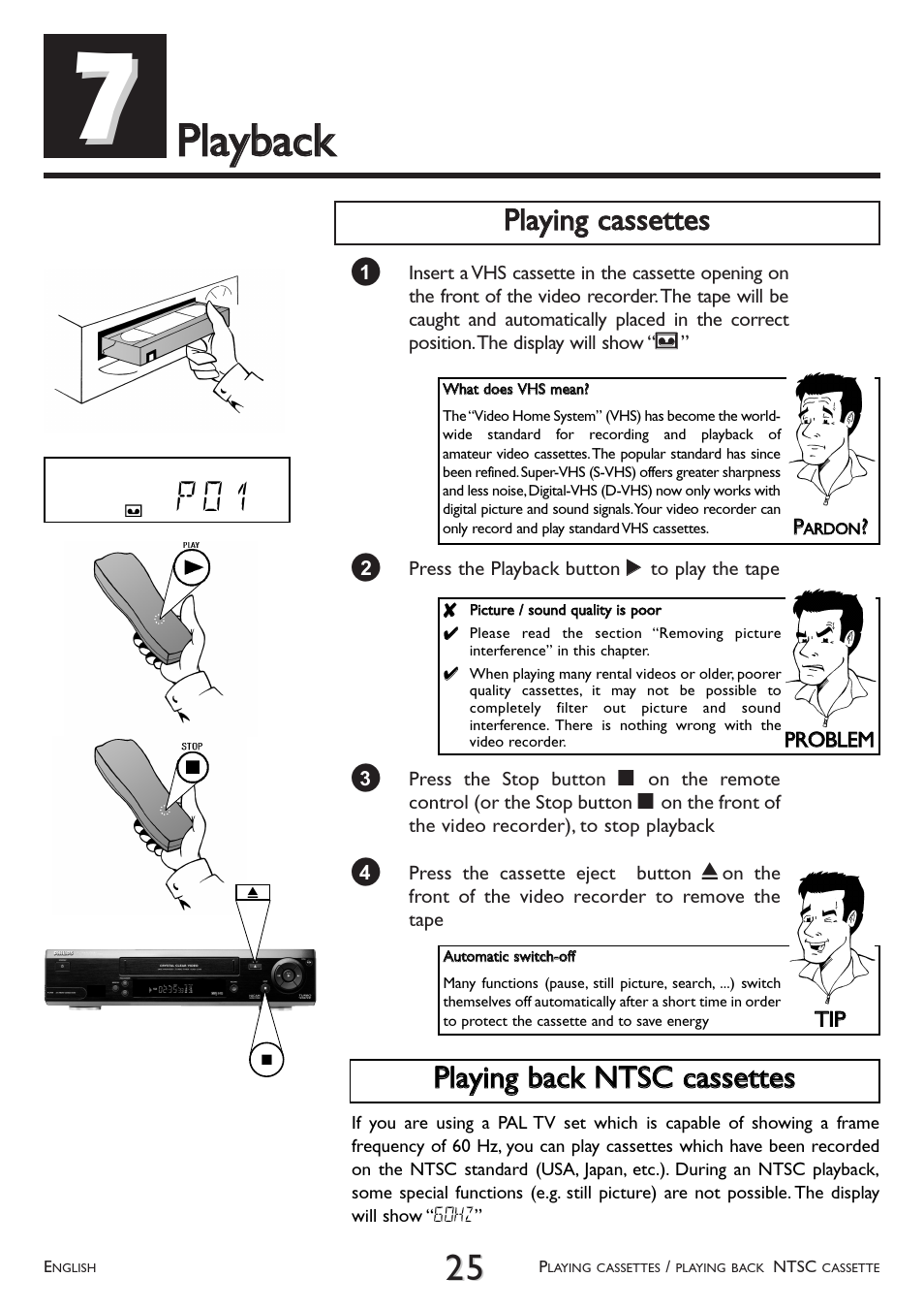 Playback, Ppllaayybbaacckk, P 0 1 | Philips VR 766/07 User Manual | Page 25 / 64