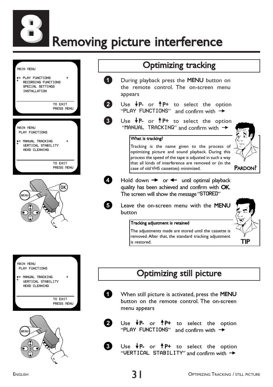 Removing picture, Interference, Ooppttiim miizziinngg ttrraacckkiinngg | Philips VR 766/07 User Manual | Page 31 / 64