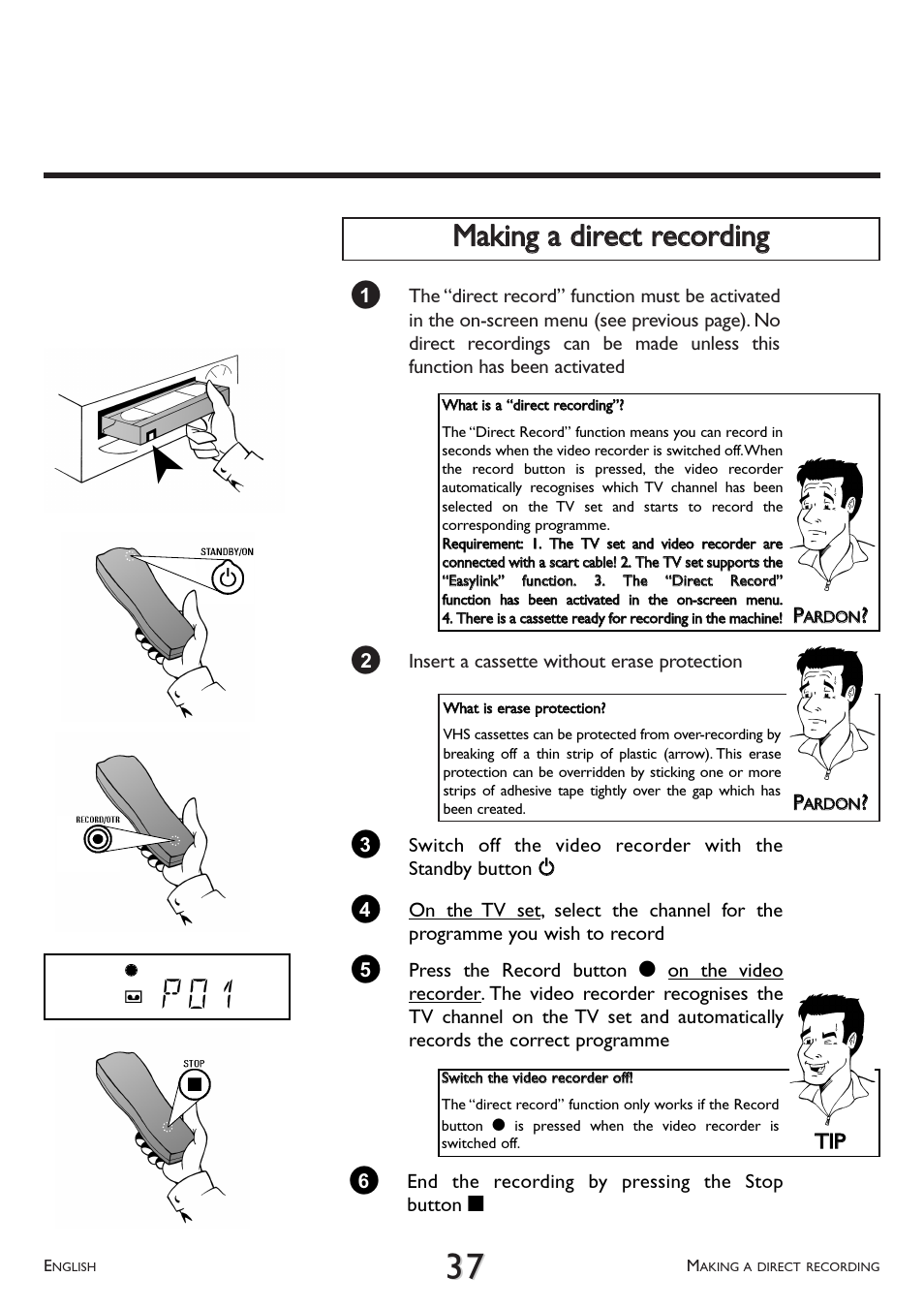 P 0 1, Mmaakkiinngg aa ddiirreecctt rreeccoorrddiinngg | Philips VR 766/07 User Manual | Page 37 / 64