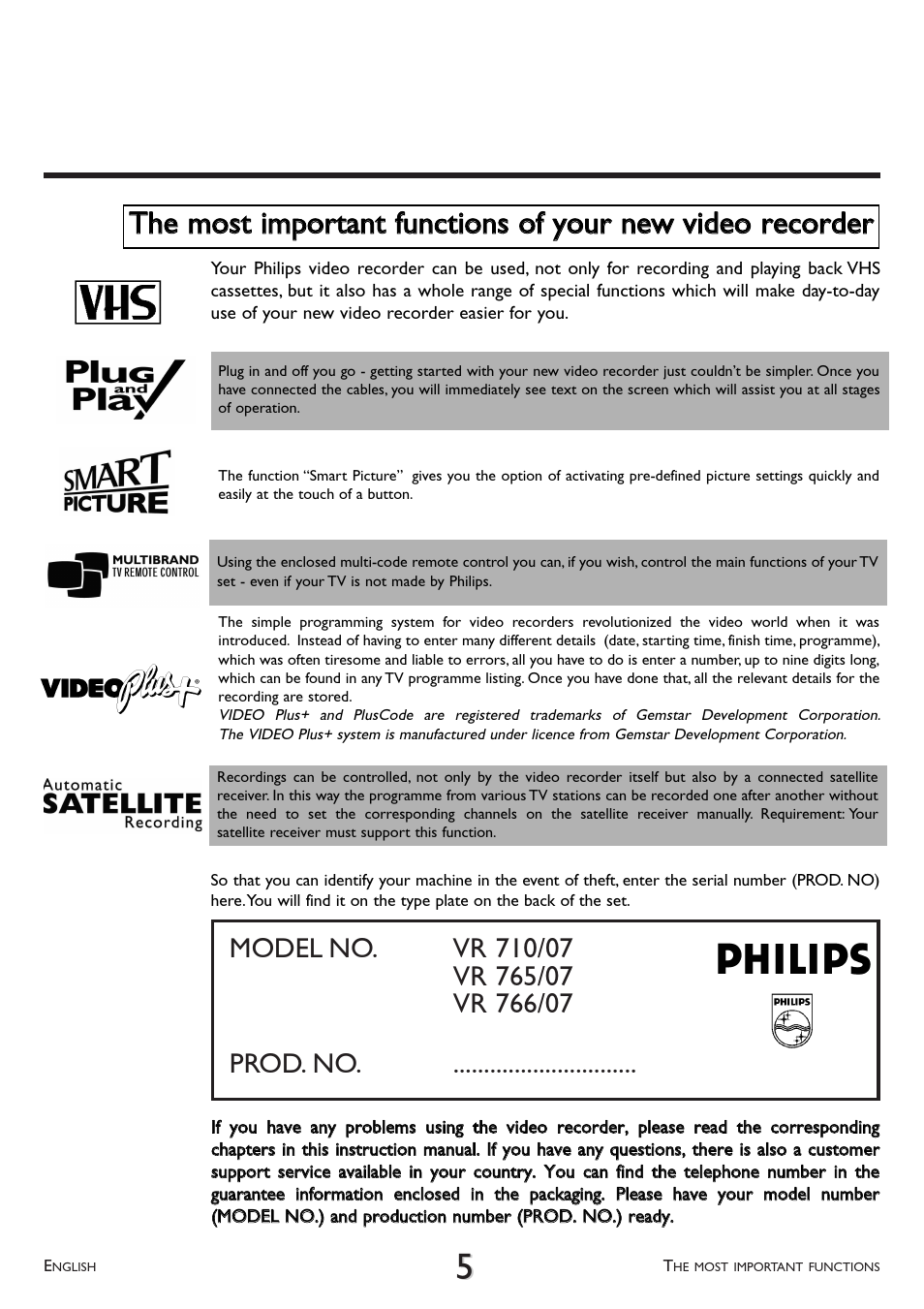 Philips VR 766/07 User Manual | Page 5 / 64