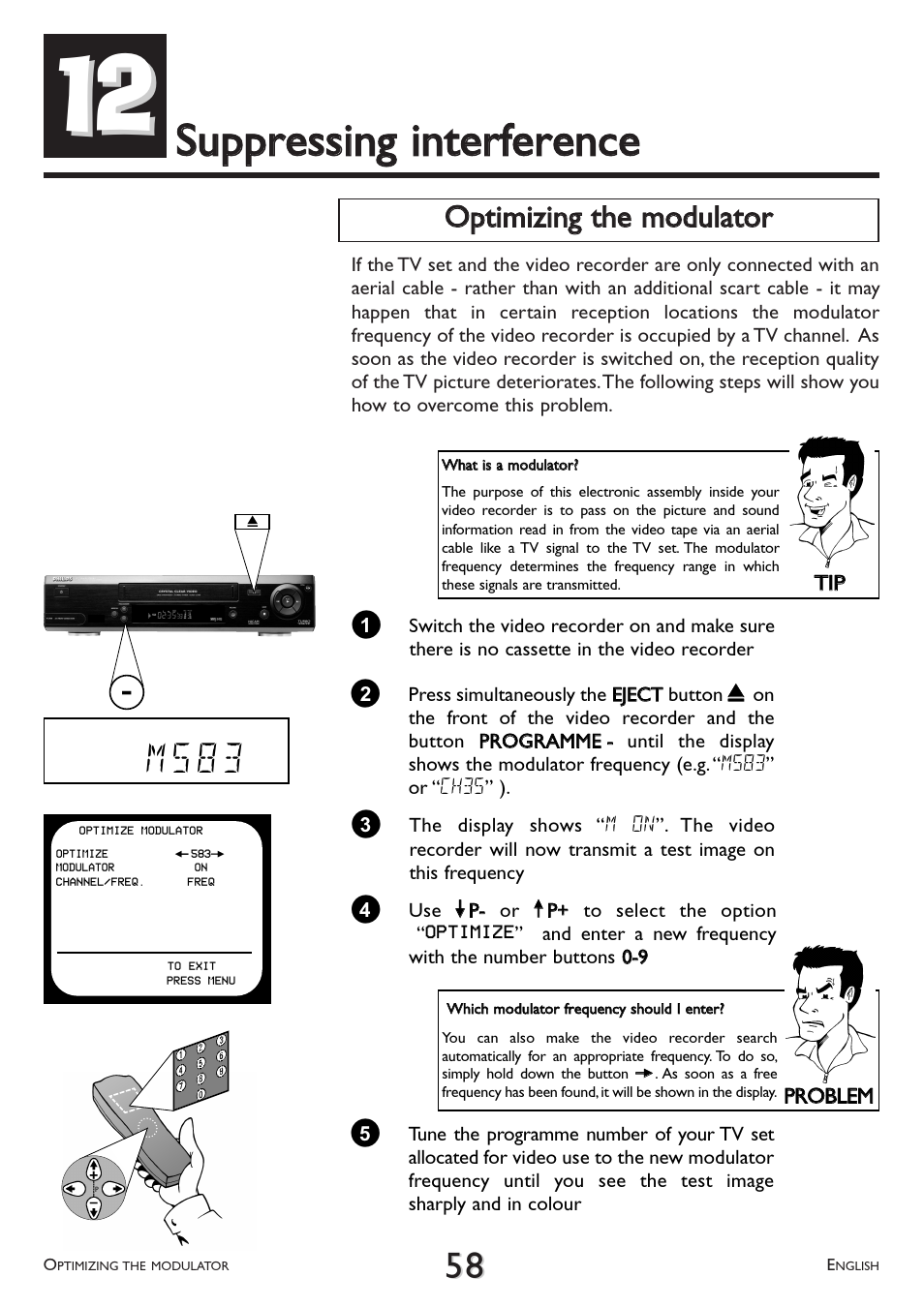 Suppressing, Interference, M 5 8 3 | Ooppttiim miizziinngg tthhee m moodduullaattoorr | Philips VR 766/07 User Manual | Page 58 / 64