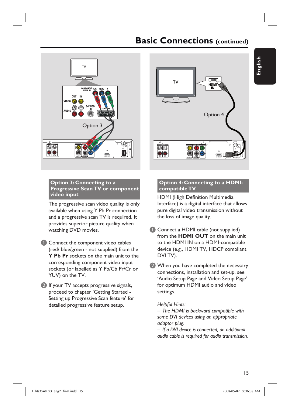 Basic connections | Philips HTS3548 User Manual | Page 15 / 53