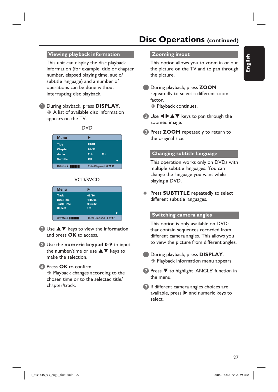 Disc operations, Continued) | Philips HTS3548 User Manual | Page 27 / 53