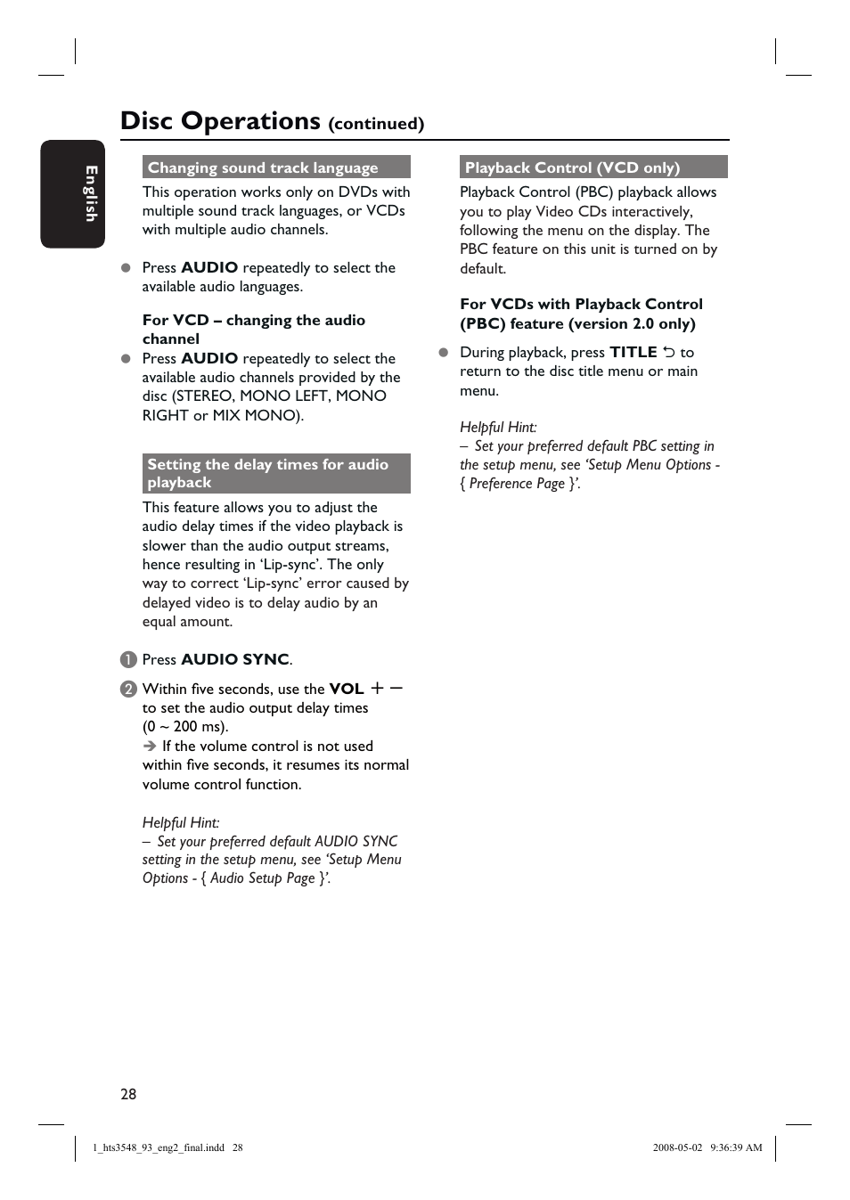 Disc operations | Philips HTS3548 User Manual | Page 28 / 53