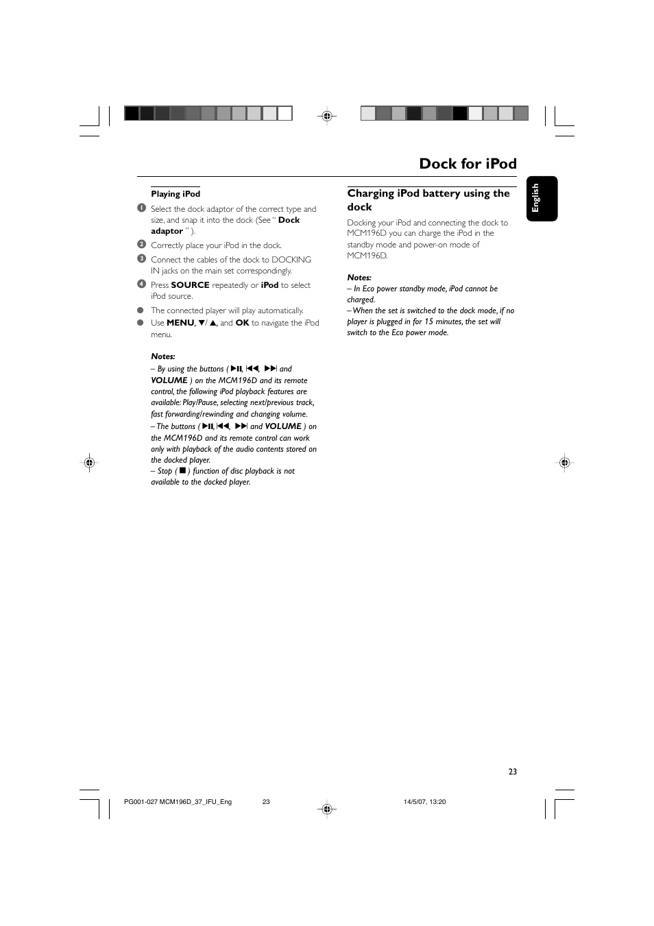 Dock for ipod | Philips MCM196D/37B User Manual | Page 23 / 29