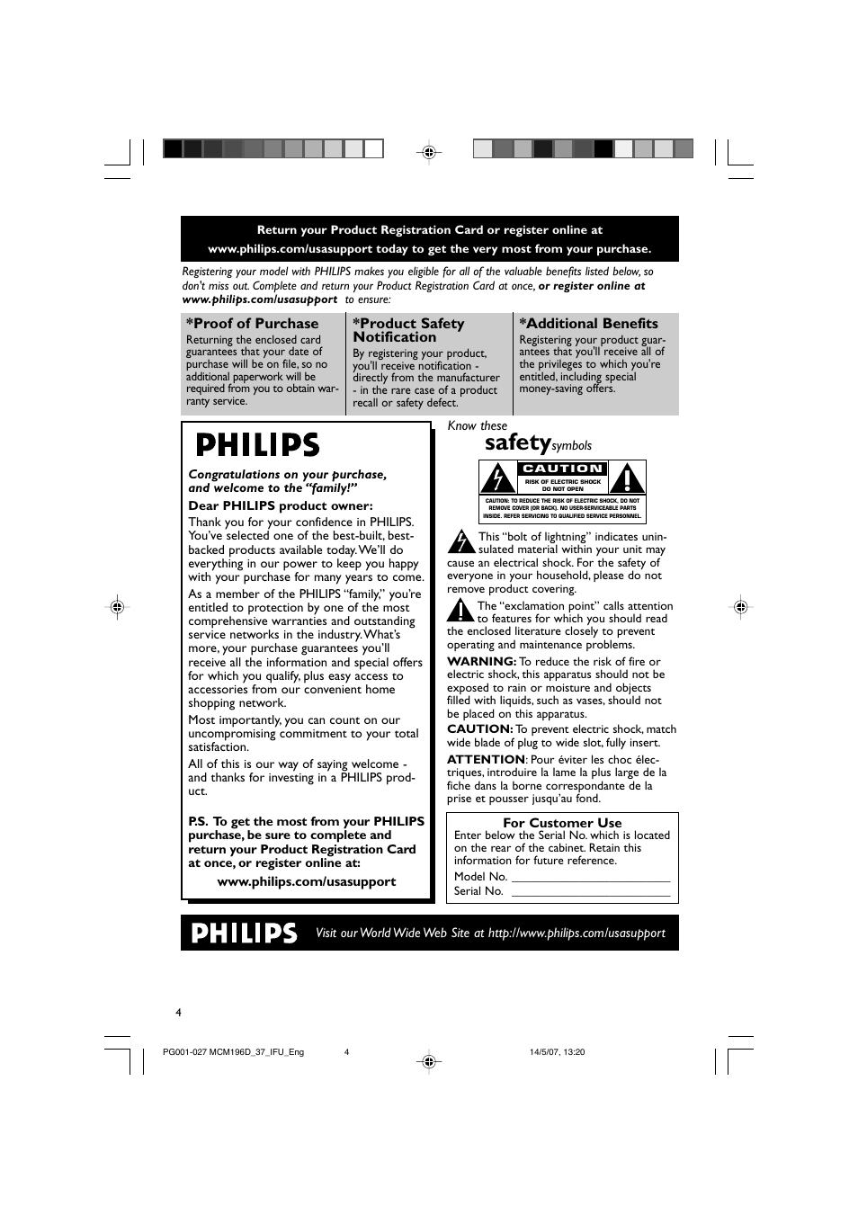 Safety | Philips MCM196D/37B User Manual | Page 4 / 29