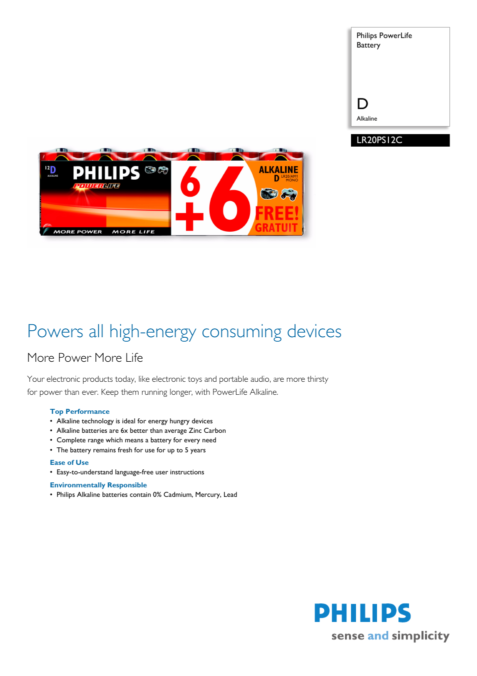 Philips LR20PS12C/10 User Manual | 2 pages