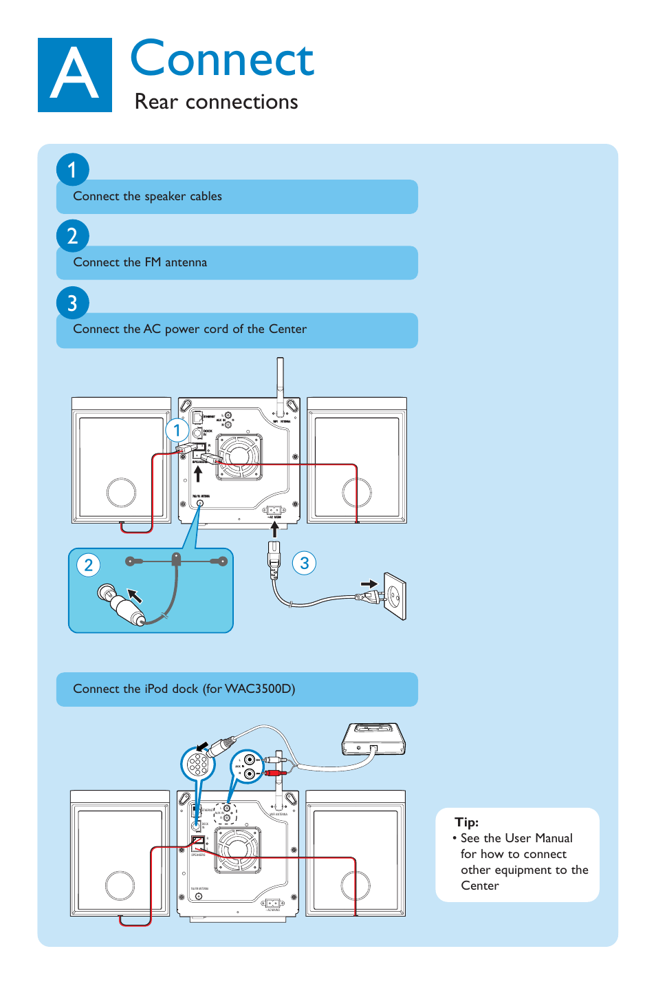 Connect, Rear connections | Philips WAC3500 User Manual | Page 3 / 12