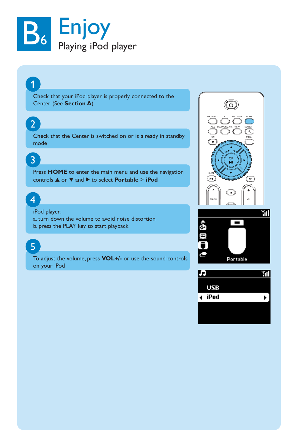 Enjoy, Playing ipod player | Philips WAC3500 User Manual | Page 9 / 12