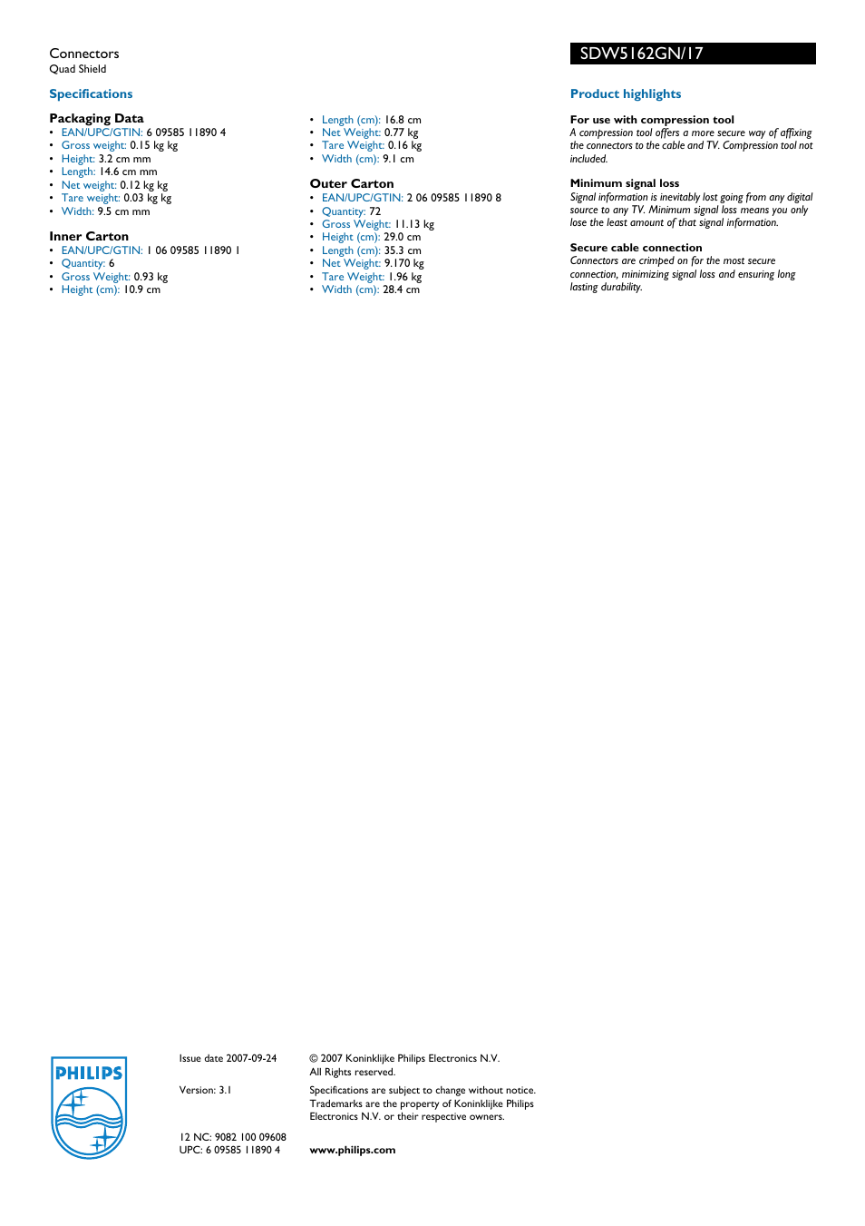 Philips QUAD SHIELD SDW5162GN User Manual | Page 2 / 2