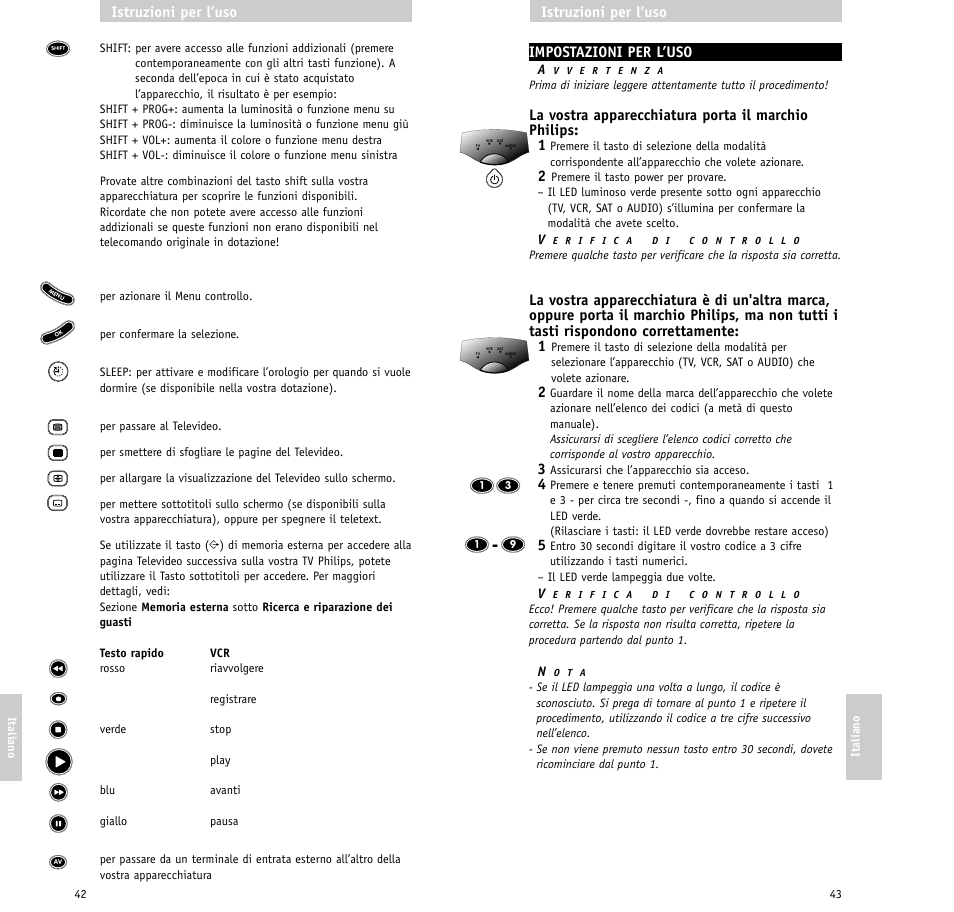 Impostazioni per l’uso, Istruzioni per l’uso | Philips RU640/00 User Manual | Page 22 / 31