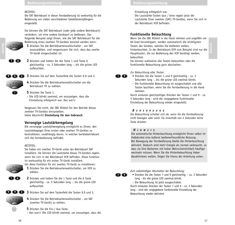 Funktionelle beleuchtung, Bedienungsanleitung, Vorrangige lautstärkeregelung | Philips RU640/00 User Manual | Page 9 / 31